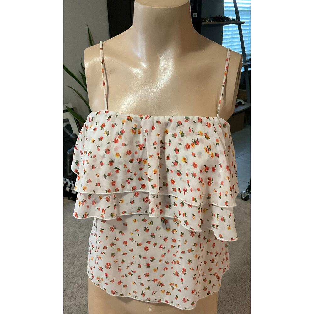 Vijo Couture floral ruffled spaghetti strap stop sz Petite Small